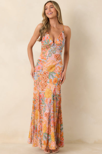 Sunshine of My Love Pink Multi Floral Print Chiffon Maxi Dress