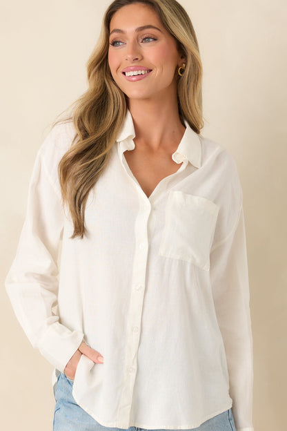 Z Supply The Signature White Linen Blend Button Down Top