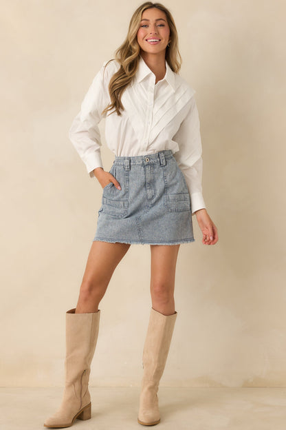 From Every Angle White Cotton Pleated Shoulder Button-Up Blouse