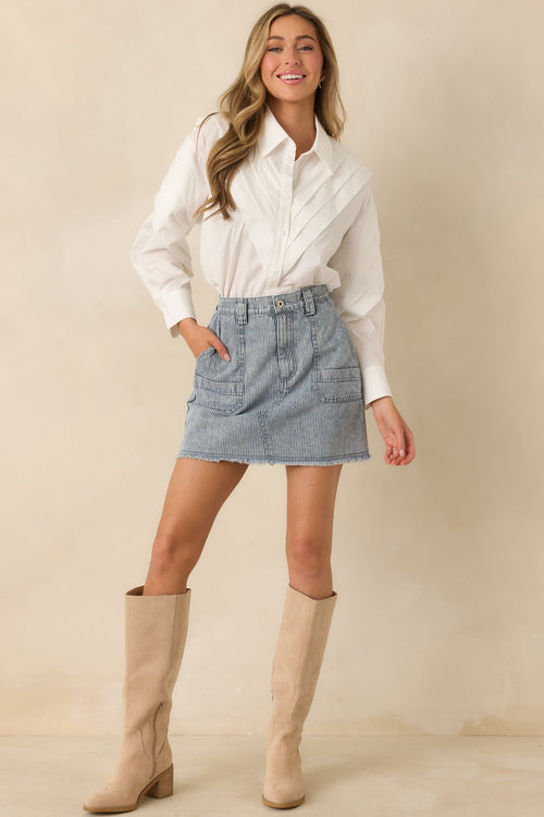 From Every Angle White Cotton Pleated Shoulder Button-Up Blouse