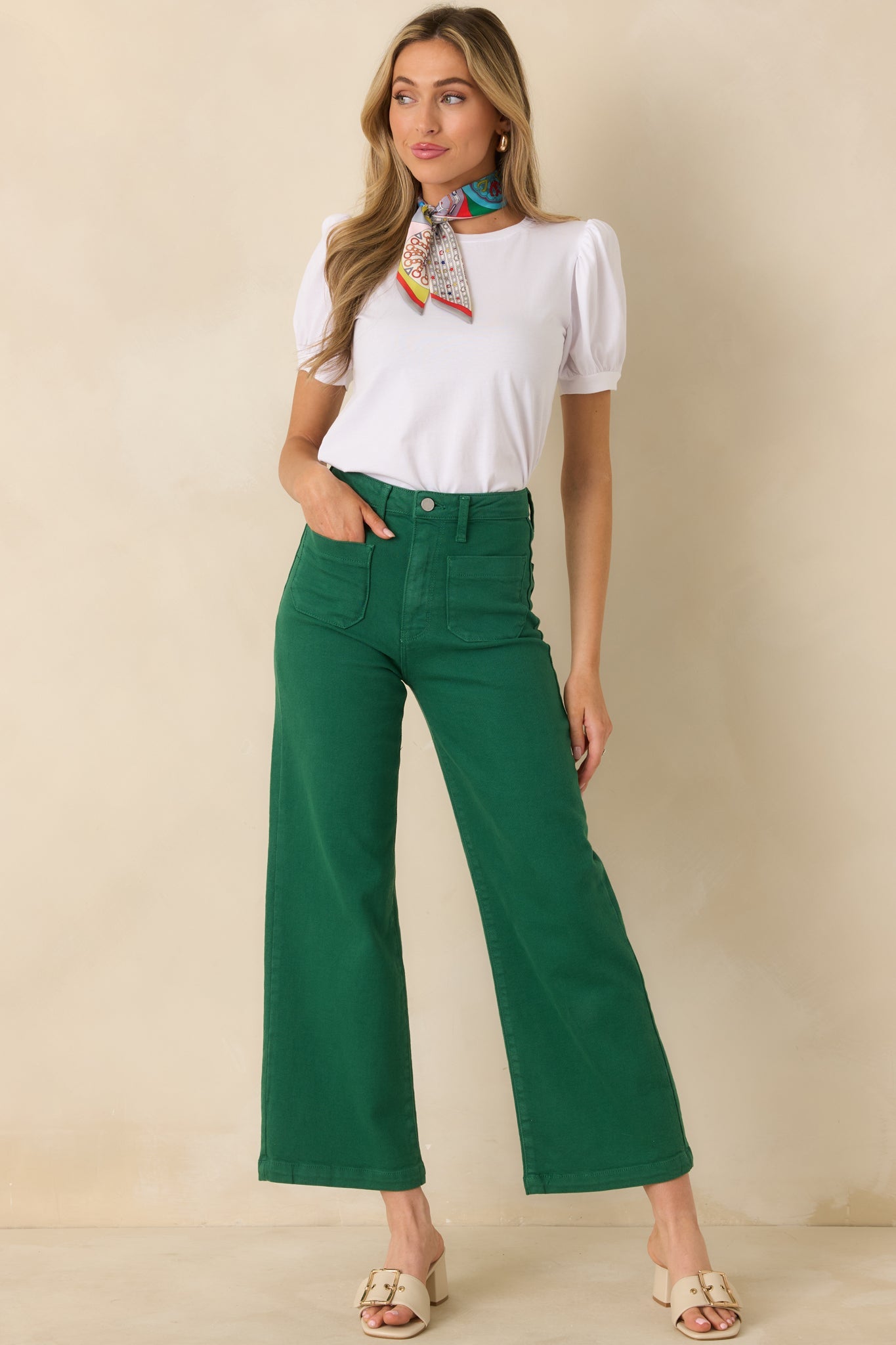 In Theory White Cotton Puff Sleeve Crewneck Top