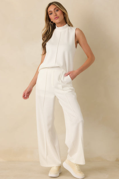 Ready to Jet Cloud White Sleeveless Mock Neck Tank Top