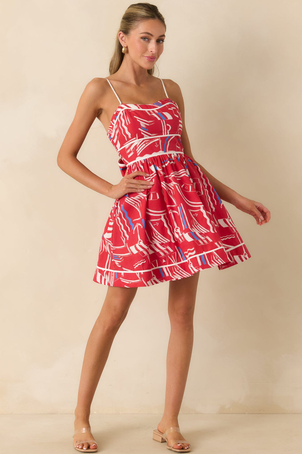 Prosperina Veronica Red Multi Yacht Club Cotton Mini Dress