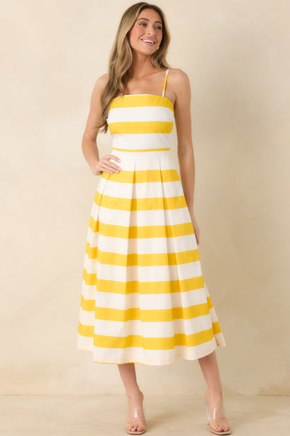 Couldn't Be Happier Yellow Stripe Cotton Sleeveless Midi Dress