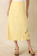 Just Imagine Yellow Cotton Cutwork Embroidery Midi Skirt