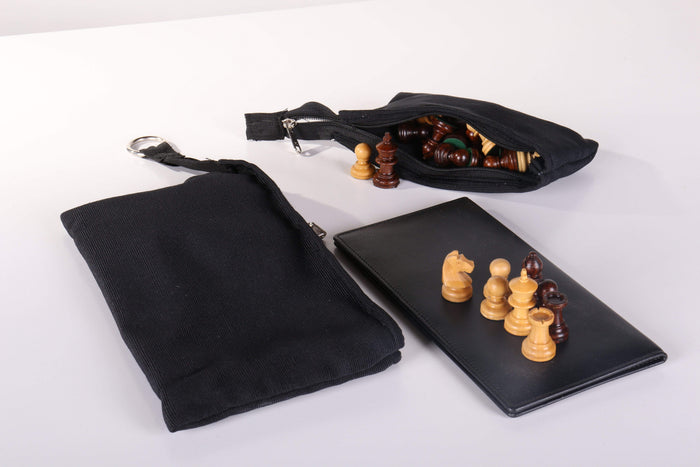 9" Milled Leather Travel Magnetic Chess Set with Wood Pieces - Piece - Chess-House
