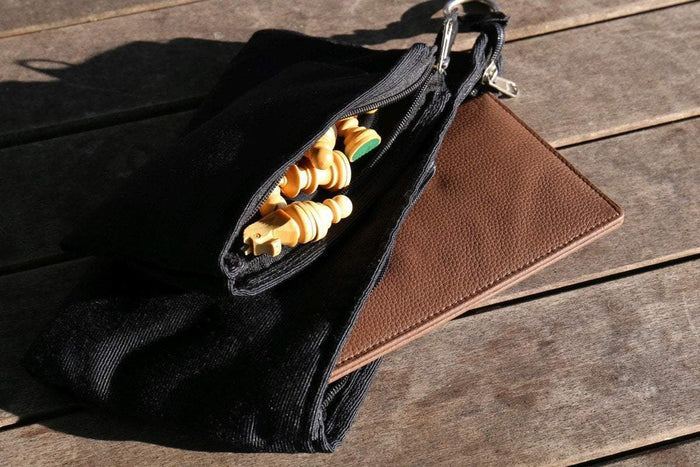 9" Milled Leather Travel Magnetic Chess Set with Wood Pieces - Piece - Chess-House