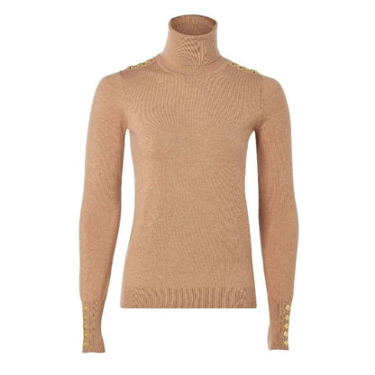 Buttoned Knit Roll Neck Womens Jumper