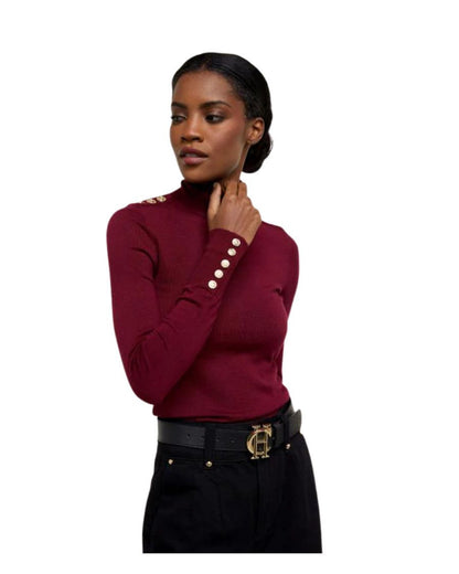 Buttoned Knit Roll Neck Womens Jumper