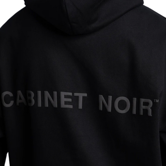 Cabinet Noir Pullover Hoodie Black Black Font Logo