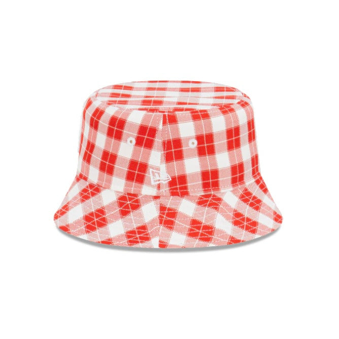 New Era LA Dodgers Plaid Scarlett Red White Bucket Hat