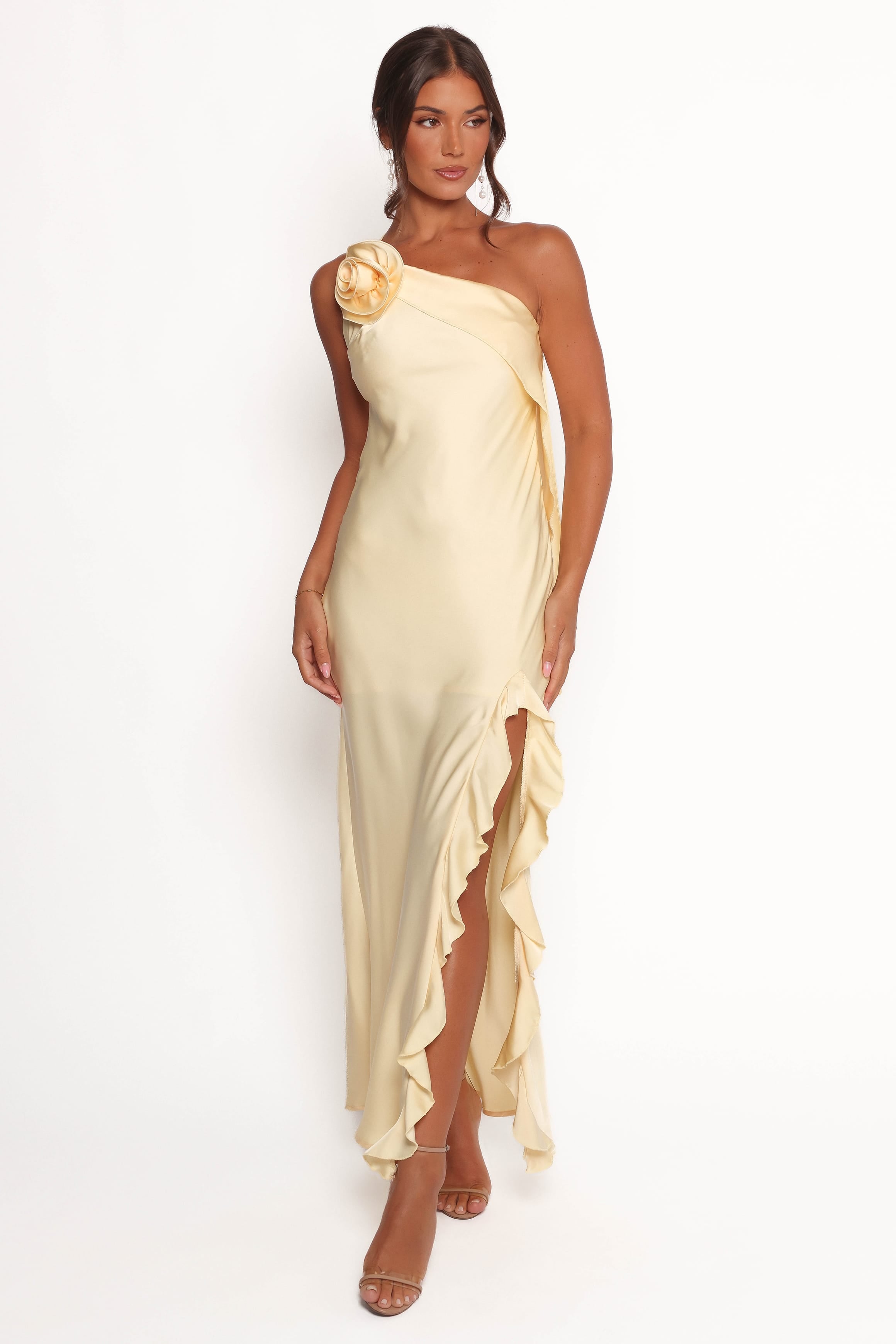 Aila Rosette One Shoulder Dress - Butter Yellow