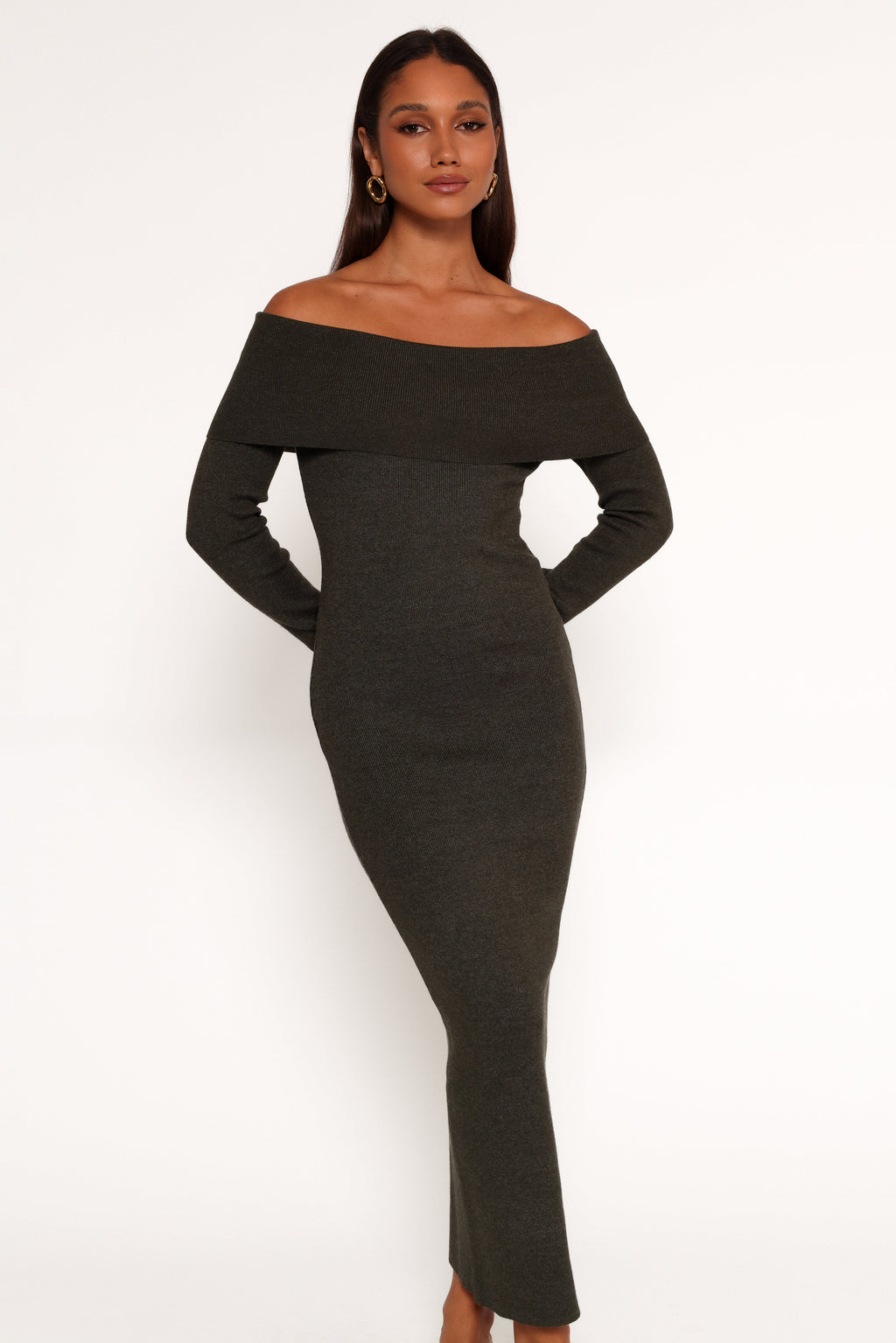 Archie Off The Shoulder Midi Dress - Olive