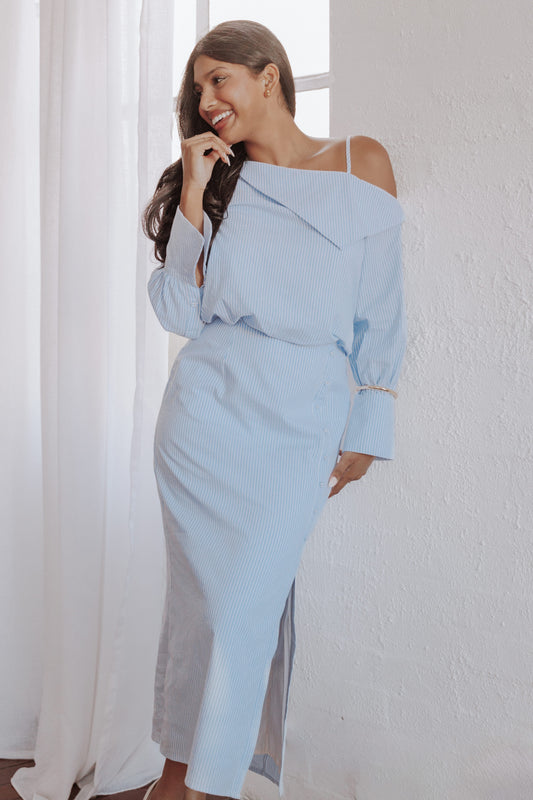 Broderick Midi Dress - Blue Stripe