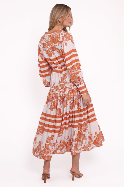 Jules Long Sleeve Dress - White/Orange