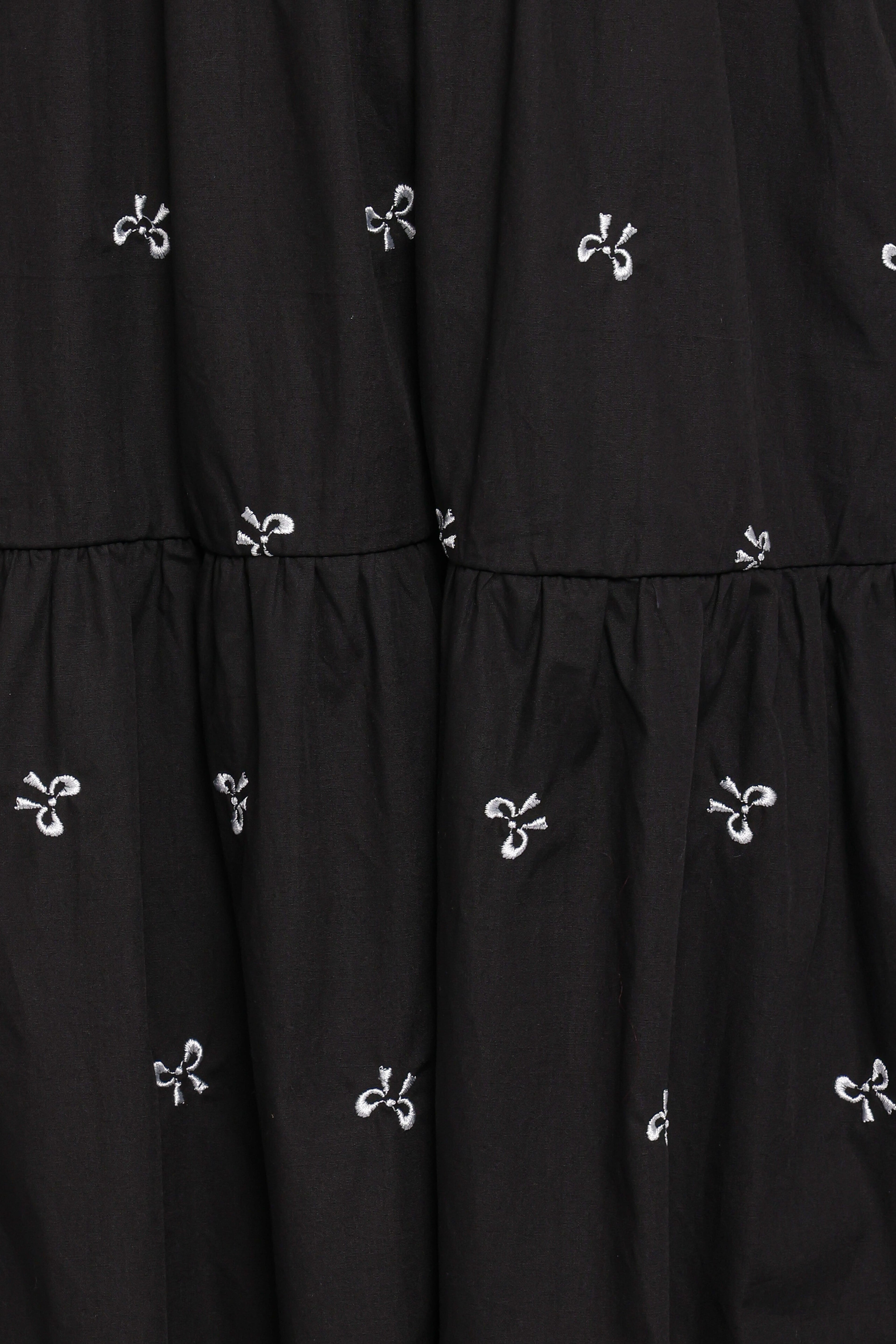 Naura Shirred Tiered Midi Dress - Black Bow