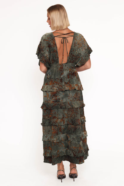 Wendi Ruffle Dress - Jade/Brown