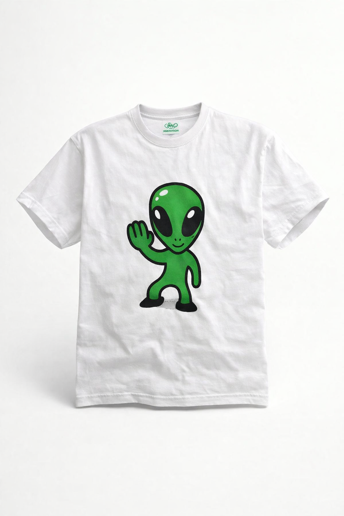 “Stay Wavy” Alien Graphic Tee – White Edition 👽 - Catch Body Customs